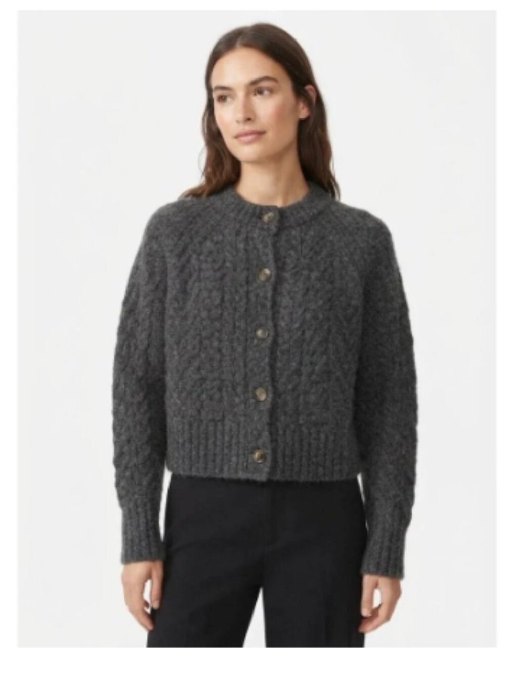 Everlane Cloud Cable Cardigan Dark Charcoal Grey Merino Alpaca Blend